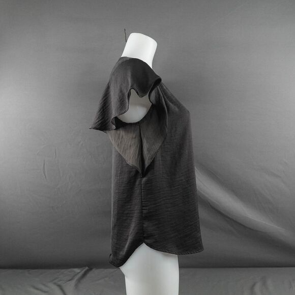 H&M Womens Top 6 Black Sheer Flowy Minimalist Shell Capsule Flutter Y2K Retro - Picture 4 of 11